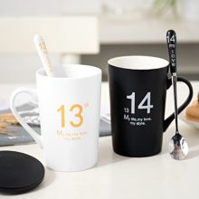 1314创意情侣陶瓷杯，带盖勺个性可爱的大容量水杯